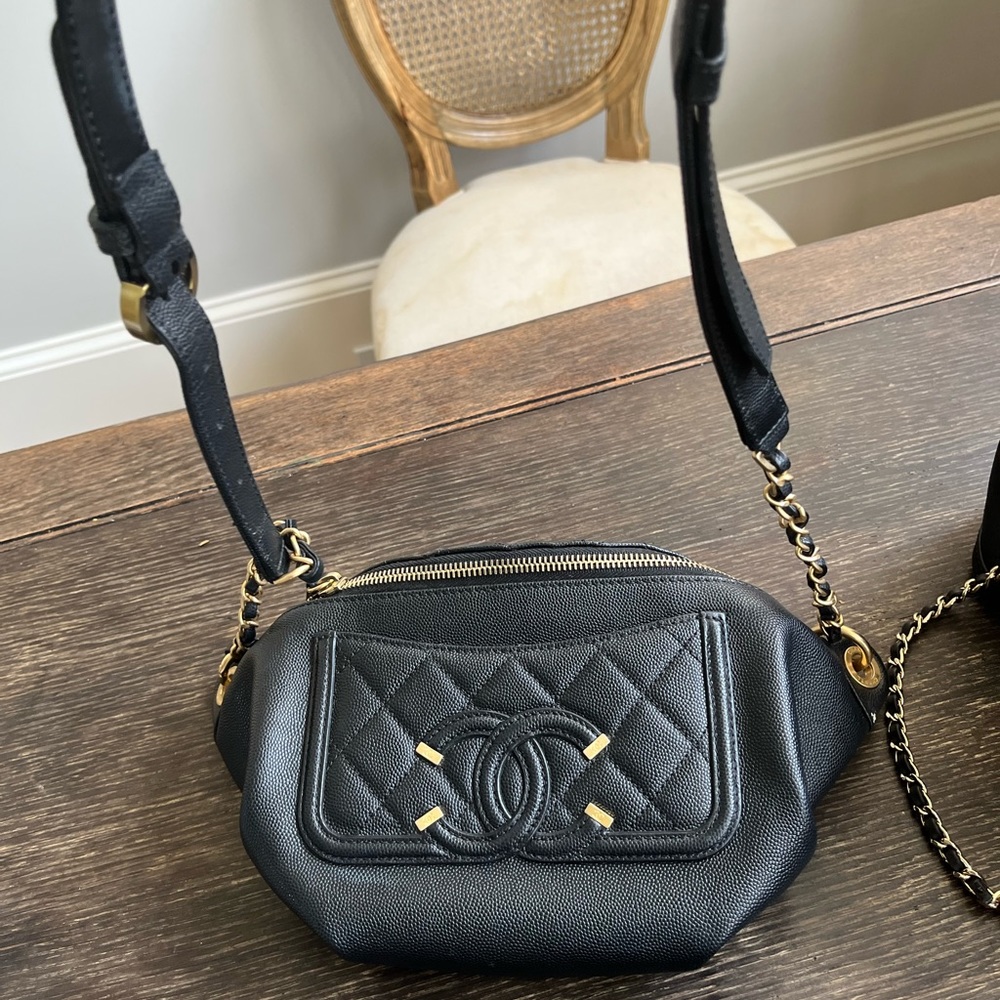 Chanel 100% authentic filigree Fanny pack and belt extender/ crossbody strap.